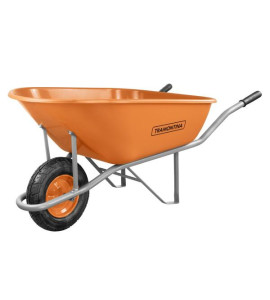 Carrinho De Mão Tramontina Com Caçamba Plástica Laranja Extrafunda 4,8 Mm 110 L, Braço Metálico E Pneu Com Câmara